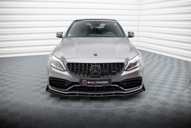 Street Pro Cup Spoilerlippe Front Ansatz passend für Mercedes-AMG C63 Limousine / Kombi W205 Facelift SCHWARZ+ HOCHGLANZ FLAPS