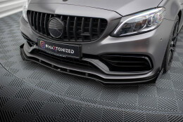 Street Pro Cup Spoilerlippe Front Ansatz passend für Mercedes-AMG C63 Limousine / Kombi W205 Facelift SCHWARZ+ HOCHGLANZ FLAPS