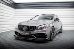 Street Pro Cup Spoilerlippe Front Ansatz passend für Mercedes-AMG C63 Limousine / Kombi W205 Facelift SCHWARZ+ HOCHGLANZ FLAPS