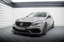 Street Pro Cup Spoilerlippe Front Ansatz für Mercedes-AMG C63 Limousine / Kombi W205 Facelift rot+ Hochglanz Flaps