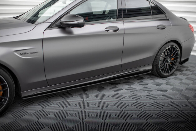 Street Pro Seitenschweller Ansatz Cup Leisten passend für Mercedes-AMG C63 Limousine / Kombi W205 Facelift SCHWARZ
