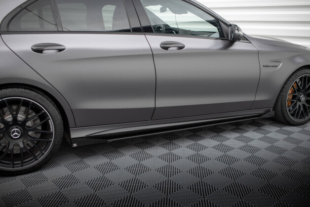 Street Pro Seitenschweller Ansatz Cup Leisten + Flaps für Mercedes-AMG C63 Limousine / Kombi W205 Facelift schwarz Hochglanz