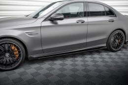 Street Pro Seitenschweller Ansatz Cup Leisten passend für Mercedes-AMG C63 Limousine / Kombi W205 Facelift SCHWARZ+ HOCHGLANZ FLAPS