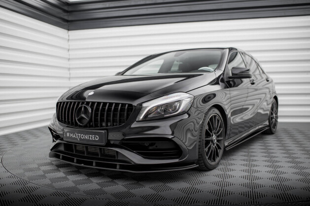 Street Pro Cup Spoilerlippe Front Ansatz für Mercedes-Benz A AMG-Line W176 Facelift SCHWARZ