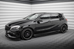 Street Pro Seitenschweller Ansatz Cup Leisten passend für Mercedes-Benz A AMG-Line W176 Facelift SCHWARZ