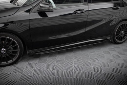 Street Pro Seitenschweller Ansatz Cup Leisten für Mercedes-Benz A AMG-Line W176 Facelift schwarz+ Hochglanz Flaps