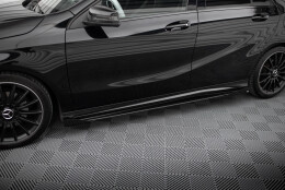 Street Pro Seitenschweller Leisten + Flaps passend für Mercedes A AMG-Line W176 FL schwarz Hochglanz