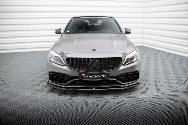 Cup Spoilerlippe Front Ansatz V.1 passend für Mercedes-AMG C63 Limousine / Kombi W205 Facelift schwarz Hochglanz