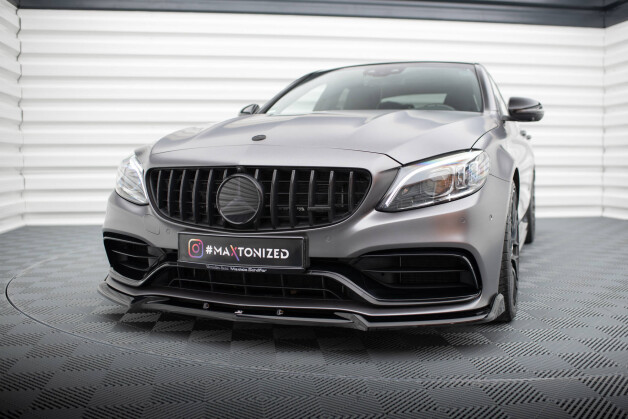 Cup Spoilerlippe Front Ansatz V.2 passend für Mercedes-AMG C63 Limousine / Kombi W205 Facelift schwarz Hochglanz