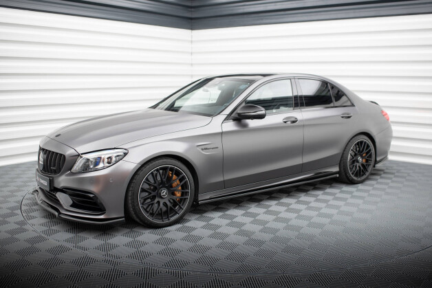Seitenschweller Ansatz Cup Leisten passend für Mercedes-AMG C63 Limousine / Kombi W205 Facelift schwarz Hochglanz