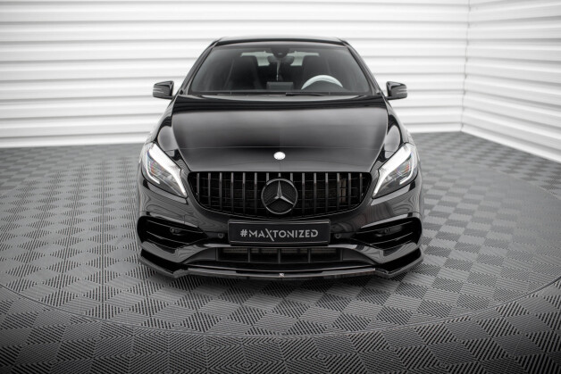 Cup Spoilerlippe Front Ansatz V.1 passend für Mercedes-Benz A AMG-Line W176 Facelift schwarz Hochglanz