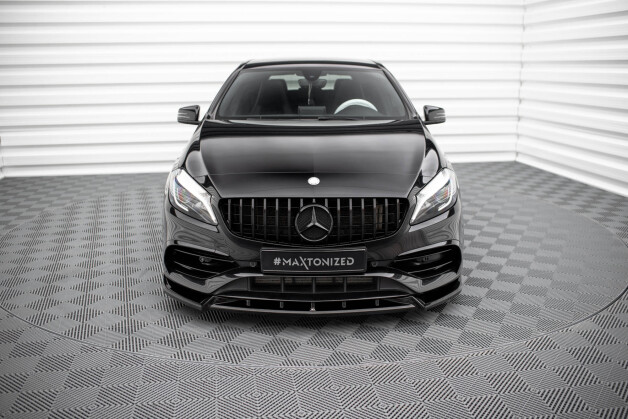 Cup Spoilerlippe Front Ansatz V.2 passend für Mercedes-Benz A AMG-Line W176 Facelift schwarz Hochglanz