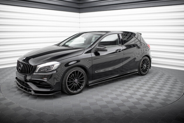 Seitenschweller Ansatz Cup Leisten passend für Mercedes-Benz A AMG-Line W176 Facelif schwarz Hochglanz
