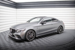 Street Pro Seitenschweller Ansatz Cup Leisten + Flaps für Mercedes-AMG C43 Coupe / Cabrio C205  Facelift / A205 Facelift schwarz Hochglanz