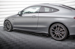 Street Pro Seitenschweller Ansatz Cup Leisten für Mercedes-AMG C43 Coupe C205 Facelift schwarz+ Hochglanz Flaps