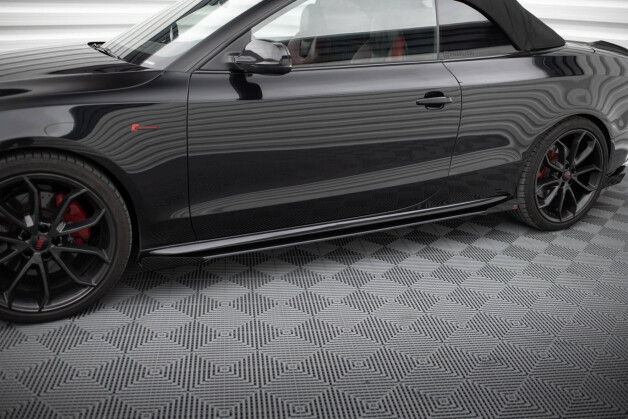 Street Pro Seitenschweller Ansatz Cup Leisten + Flaps für Audi A5 / A5 S-Line / S5 Coupe / Cabrio 8T / 8T Facelift schwarz Hochglanz