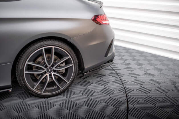 Mittlerer Cup Diffusor Heck Ansatz DTM Look passend für Mercedes-AMG C43 Coupe / Cabrio C205 Facelift / A205 Facelift schwarz Hochglanz