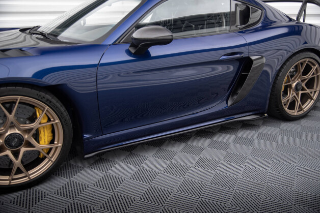 Seitenschweller Ansatz Cup Leisten passend für Porsche 718 Cayman GT4 RS 982c schwarz Hochglanz