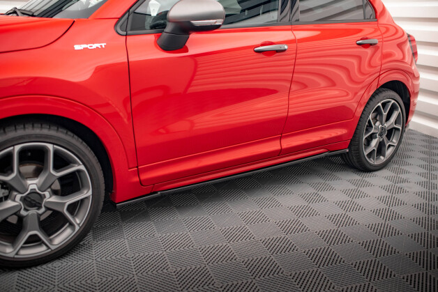 Seitenschweller Ansatz Cup Leisten passend für Fiat 500X Sport Mk1 Facelift schwarz Hochglanz