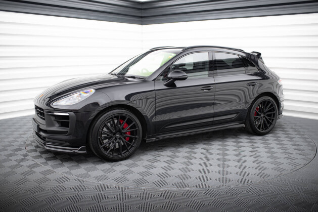 Seitenschweller Ansatz Cup Leisten für Porsche Macan T / GTS Mk1 FL 2 schwarz Hochglanz