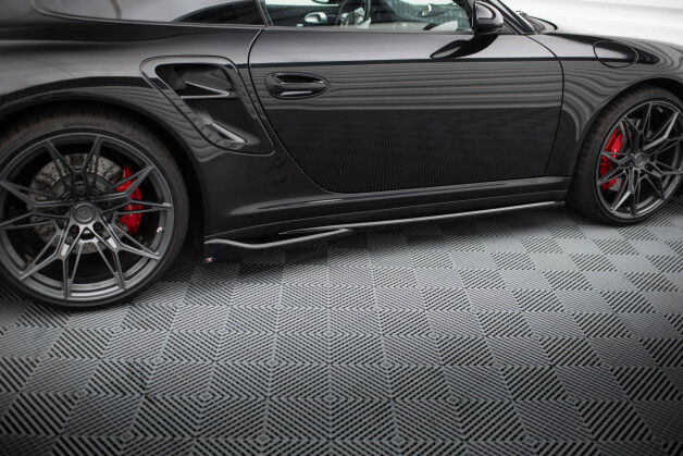 Seitenschweller Ansatz Cup Leisten passend für Porsche 911 Turbo 997 schwarz Hochglanz
