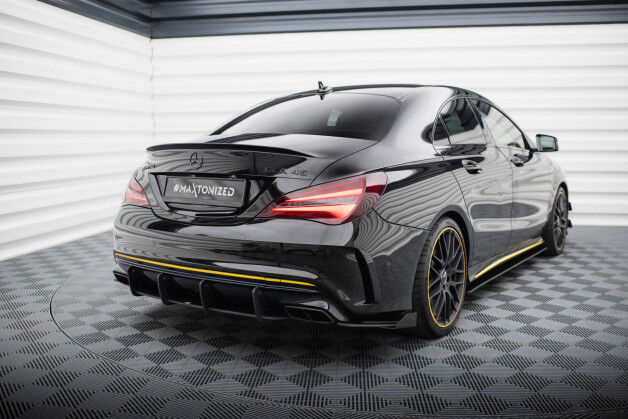 Street Pro Heck Ansatz Flaps Diffusor passend für Mercedes-AMG CLA 45 C117 Facelift mit AERO Paket SCHWARZ+ HOCHGLANZ FLAPS