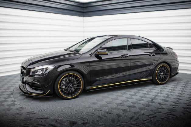 Street Pro Seitenschweller Ansatz Cup Leisten passend für Mercedes-AMG CLA 45 C117 Facelift mit AERO Paket SCHWARZ