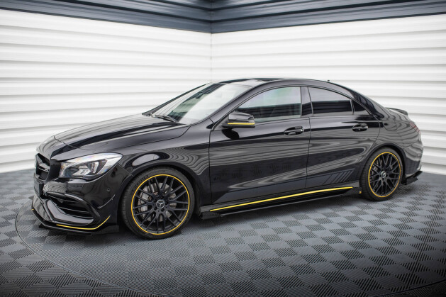 Street Pro Seitenschweller Ansatz Cup Leisten für Mercedes-AMG CLA 45 C117 Facelift mit AERO Paket schwarz+ Hochglanz Flaps