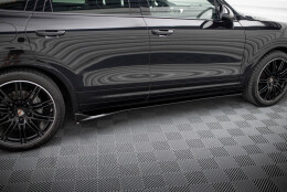 Seitenschweller Ansatz Cup Leisten passend für Porsche Cayenne Mk2 Facelift schwarz Hochglanz