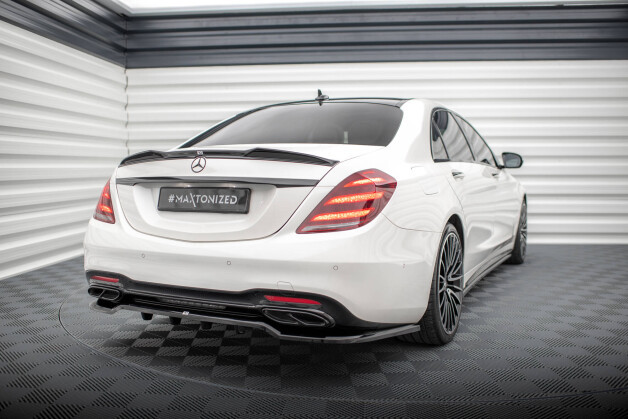 Mittlerer Cup Diffusor Heck Ansatz DTM Look passend für Mercedes-Benz S AMG-Line W222 Facelift schwarz Hochglanz