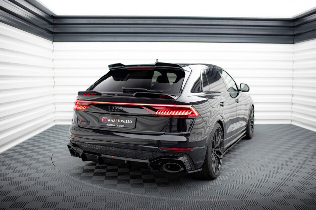 Unterer Heck Spoiler Aufsatz Abrisskante 3D für Audi Q8 / RSQ8 / SQ8 / Q8 S-Line Mk1 schwarz Hochglanz