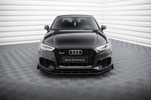 Street Pro Cup Spoilerlippe Front Ansatz passend für Audi RS3 Limousine 8V Facelift SCHWARZ+ HOCHGLANZ FLAPS