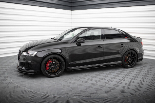 Street Pro Seitenschweller Ansatz Cup Leisten passend für Audi RS3 Limousine 8V Facelift SCHWARZ+ HOCHGLANZ FLAPS