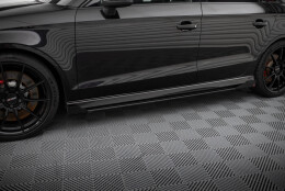 Street Pro Seitenschweller Ansatz Cup Leisten passend für Audi RS3 Limousine 8V Facelift SCHWARZ+ HOCHGLANZ FLAPS