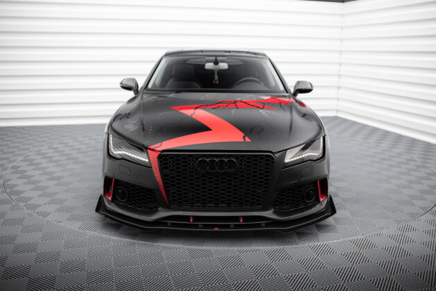 Street Pro Cup Spoilerlippe Front Ansatz passend für Audi A7 RS7 Look C7 SCHWARZ+ HOCHGLANZ FLAPS