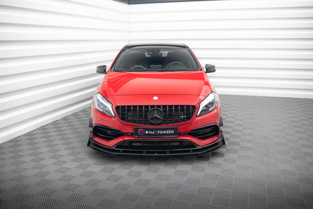 Street Pro Cup Spoilerlippe Front Ansatz passend für Mercedes-Benz A 45 AMG Aero W176 Facelift SCHWARZ+ HOCHGLANZ FLAPS