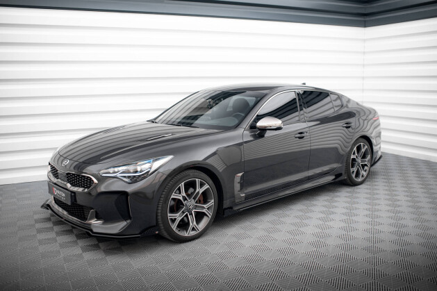 Street Pro Seitenschweller Ansatz Cup Leisten für Kia Stinger GT-Line Mk1 SCHWARZ+ HOCHGLANZ FLAPS