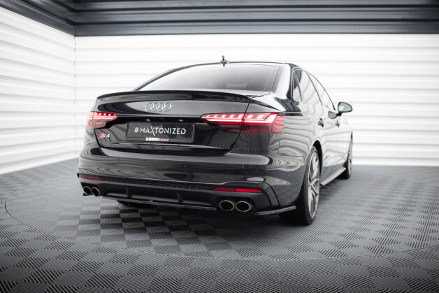 Heck Ansatz Flaps Diffusor passend für Audi S4 B9 Facelift schwarz Hochglanz