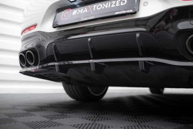 Mittlerer Cup Diffusor Heck Ansatz DTM Look passend für Mercedes-AMG GT 43 4 Türer Coupe V8 Styling Paket schwarz Hochglanz