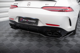 Mittlerer Cup Diffusor Heck Ansatz DTM Look passend für Mercedes-AMG GT 43 4 Türer Coupe V8 Styling Paket schwarz Hochglanz