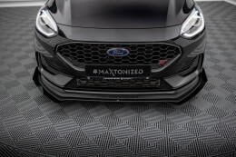 Street Pro Cup Spoilerlippe Front Ansatz für Ford Fiesta ST / ST-Line Mk8 Facelift schwarz+ Hochglanz Flaps