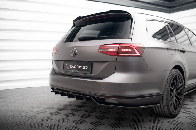 Mittlerer Cup Diffusor Heck Ansatz DTM Look passend für VW Passat R-Line B8 schwarz Hochglanz