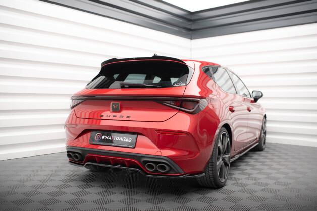 Mittlerer Cup Diffusor Heck Ansatz DTM Look passend für Cupra Leon Hatchback Mk1 schwarz Hochglanz