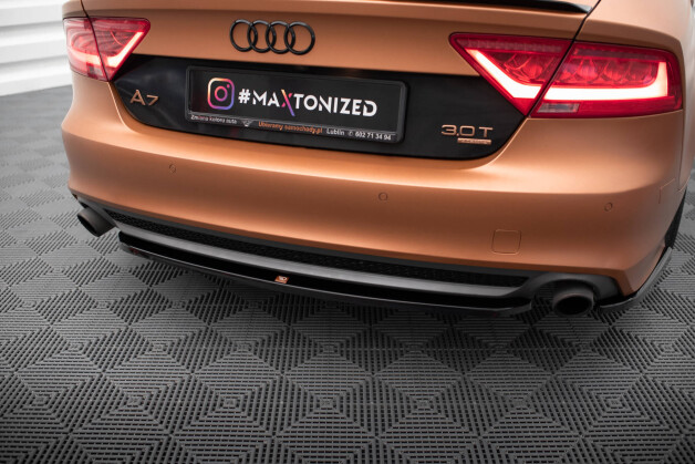 Mittlerer Cup Diffusor Heck Ansatz passend für Audi A7 S-Line C7 schwarz Hochglanz