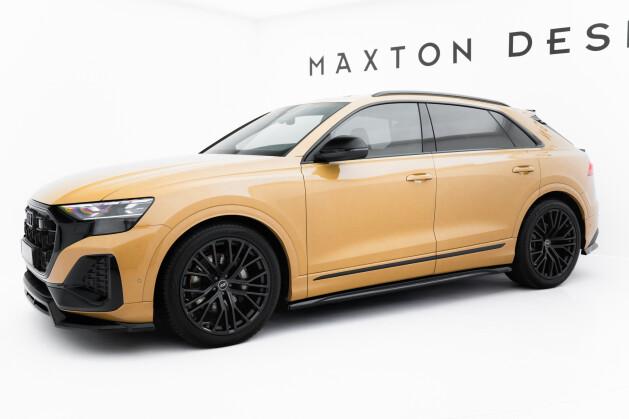 Seitenschweller Ansatz Cup Leisten V.2 passend für Audi Q8 Mk1 Facelift schwarz Hochglanz