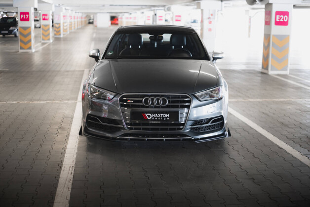 Street Pro Cup Spoilerlippe Front Ansatz passend für Audi S3 / A3 S-Line Limousine 8V SCHWARZ+ HOCHGLANZ FLAPS