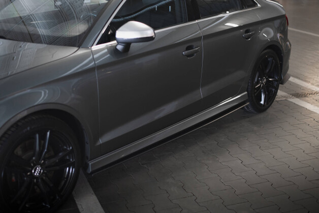 Street Pro Seitenschweller Ansatz Cup Leisten passend für Audi S3 / A3 S-Line Limousine 8V SCHWARZ