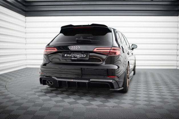 Heck Ansatz Diffusor passend für Audi A3 S-Line Sportback 8V Facelift (Doppelauspuff li.) schwarz Hochglanz