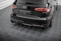 Heck Ansatz Diffusor passend für Audi A3 S-Line Sportback 8V Facelift (Doppelauspuff li.) schwarz Hochglanz