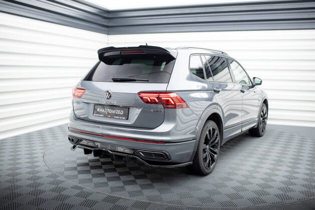 Mittlerer Cup Diffusor Heck Ansatz DTM Look passend für VW Tiguan Allspace R-Line Mk2 Facelift schwarz Hochglanz
